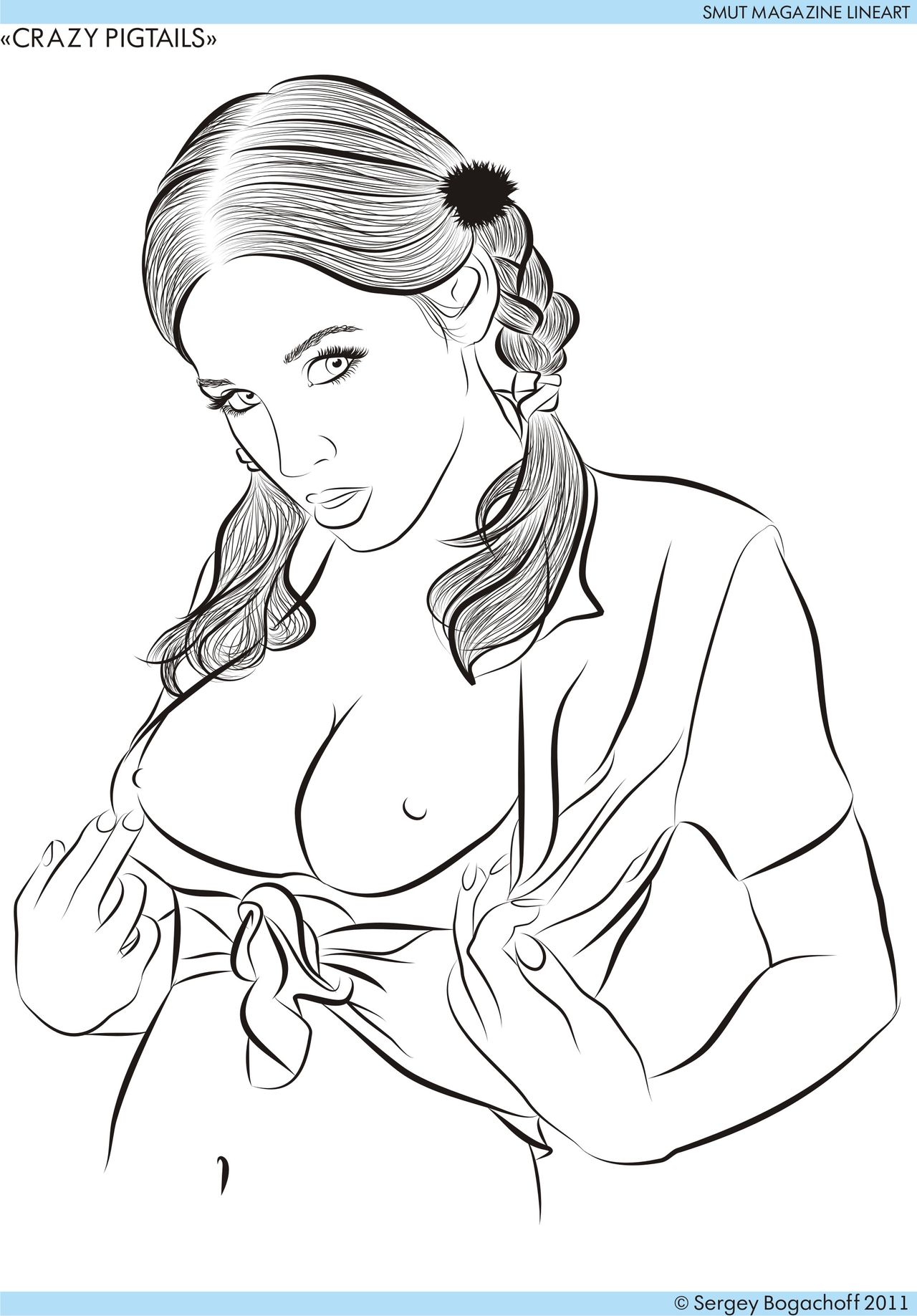 SMUT MAGAZINE Crazy pigtails lineart page 3 full