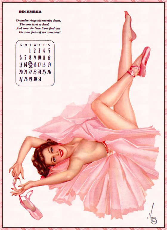 Vintage drawn pinup calender page 12 full