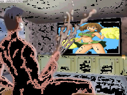 He Masturbate watching Hentai and Anime Babes on the TV